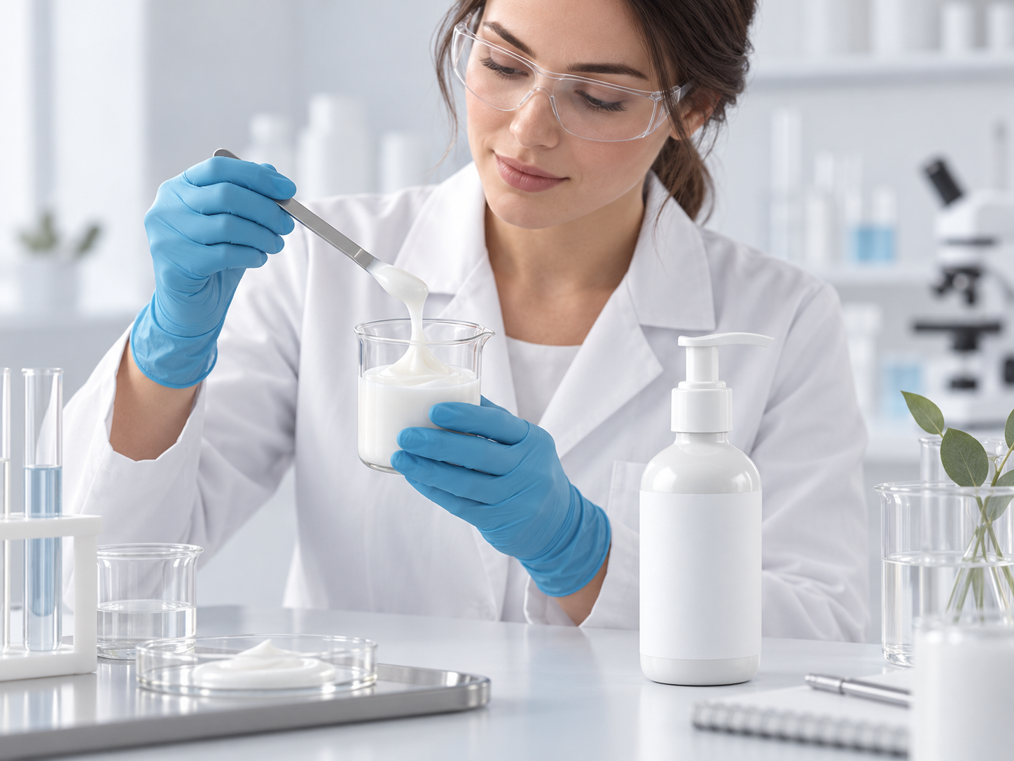Formulación profesional de una crema corporal con un prototipo de envase.